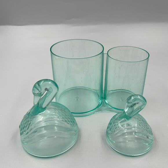 Vintage Duo Swan Makeup Bathroom Organizers Acrylic Light Blue MCM Art Deco - Picture 10 of 12